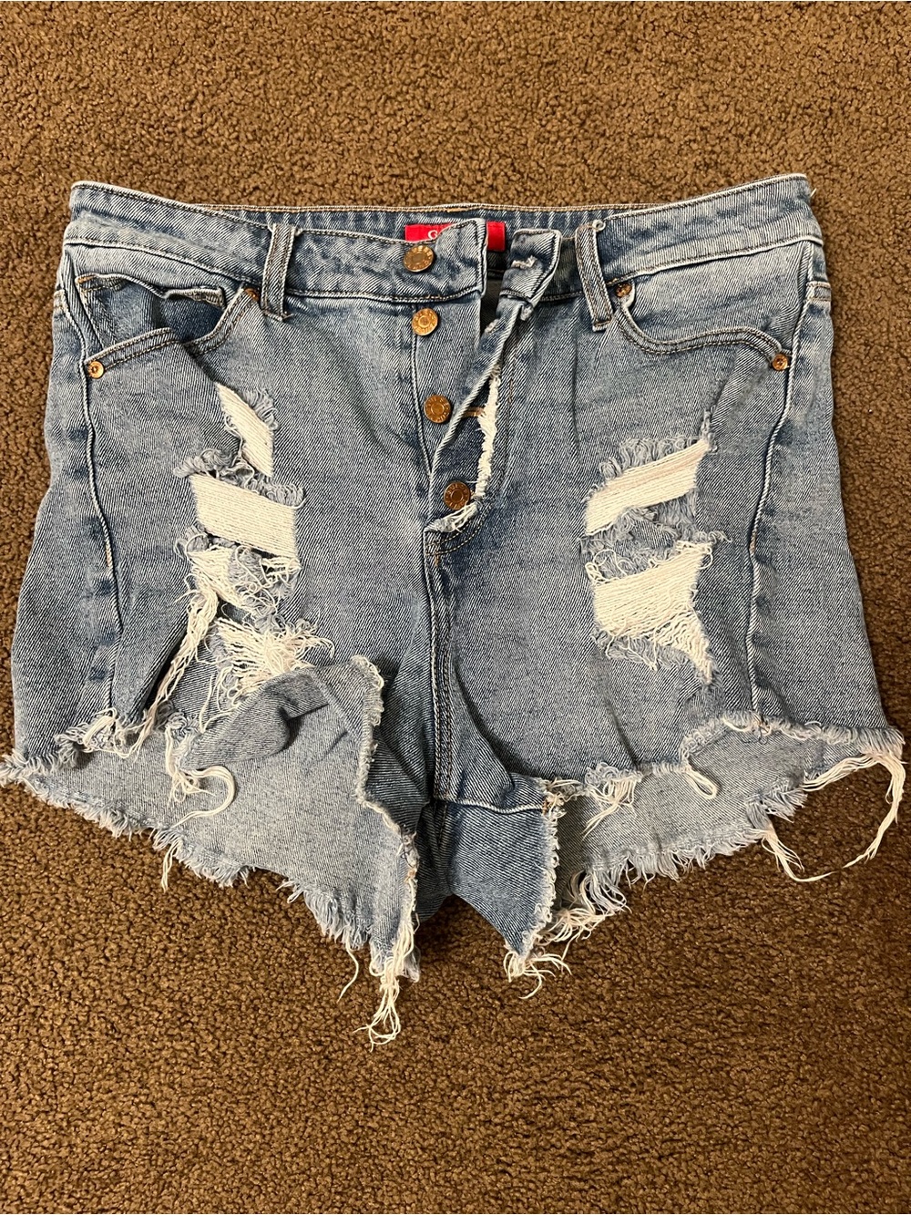 Guess Distressed Denim Jean Shorts in Light Blue